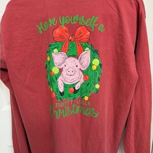 Comfort Colors Christmas Pig  Long Sleeve Shirt Pig is on the back.